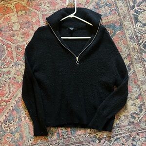 Quince Black Half-Zip Turtleneck Sweater